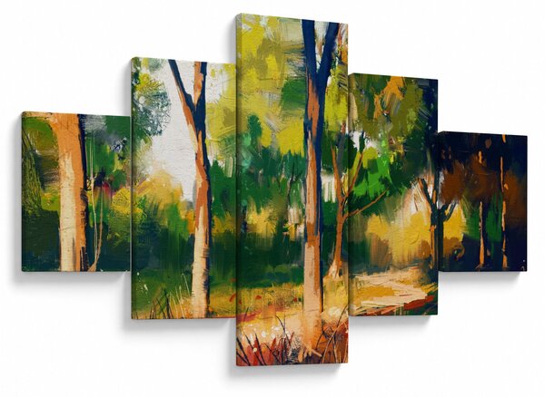 Obraz lesa v letním slunci, malba (125x70 cm)