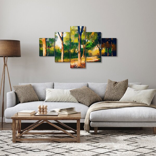 Obraz lesa v letním slunci, malba (125x70 cm)
