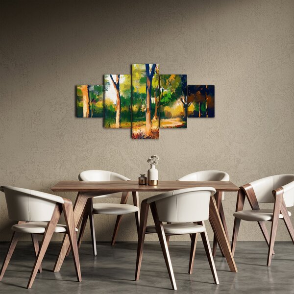 Obraz lesa v letním slunci, malba (125x70 cm)