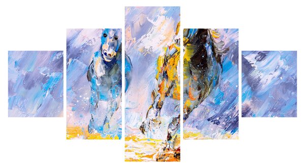 Obraz běžících koňů, olejomalba (125x70 cm)