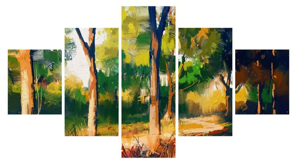 Obraz lesa v letním slunci, malba (125x70 cm)