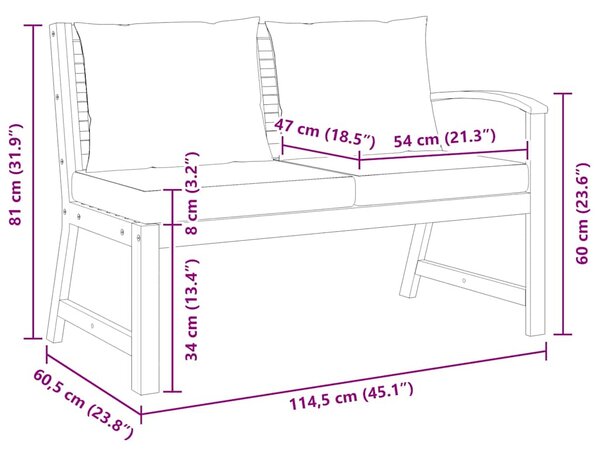 Zahradní lavice 114,5 cm s krémovou poduškou masivní akácie 311838