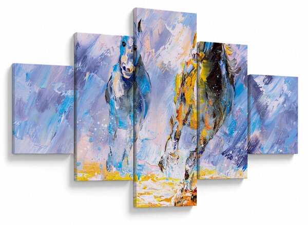 Obraz běžících koňů, olejomalba (125x70 cm)