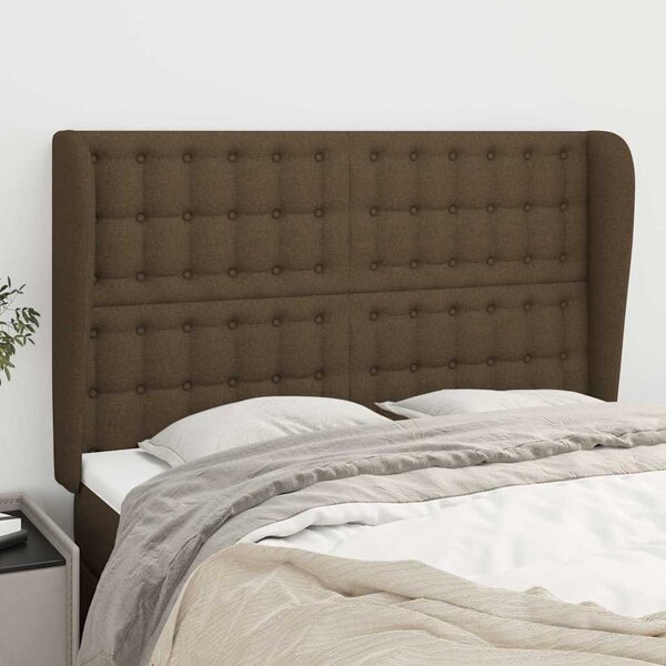 Čelo postele typu ušák tmavě hnědé 147x23x118/128 cm textil 3118391