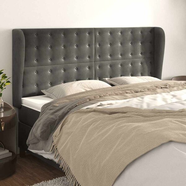 Čelo postele typu ušák tmavě šedé 183x23x118/128 cm samet 3118451