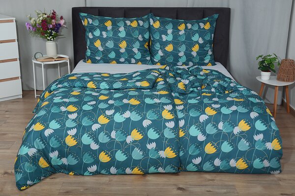 Povlecení mikro BASIC TULIPA petrolejové 140x200 cm kvetiny