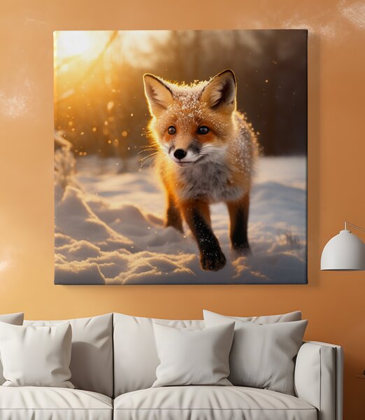 Obraz na plátně - Malá lištička objevuje svět FeelHappy.cz Rozměr obrazu (Šířka x Výška): 40 x 40 cm