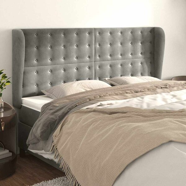Čelo postele typu ušák světle šedé 183x23x118/128 cm samet 3118450