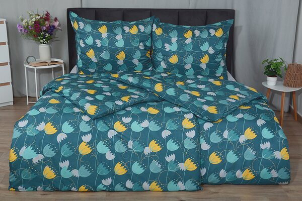 Povlecení mikro BASIC TULIPA petrolejové 140x200 cm kvetiny