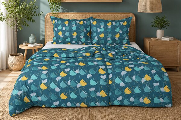 Povlecení mikro BASIC TULIPA petrolejové 140x200 cm kvetiny