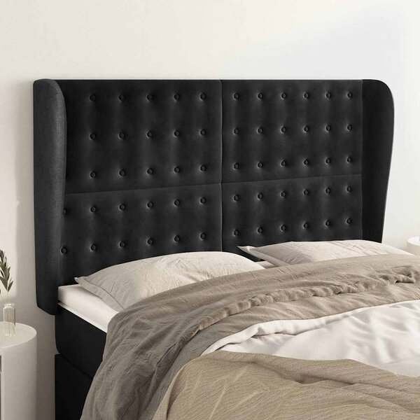 Čelo postele typu ušák černé 147x23x118/128 cm samet 3118440