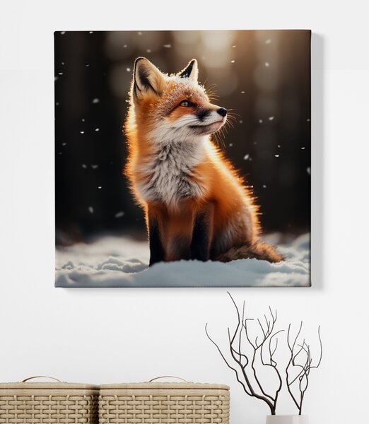 Obraz na plátně - Lištička pozoruje vločky sněhu FeelHappy.cz Rozměr obrazu (Šířka x Výška): 60 x 60 cm