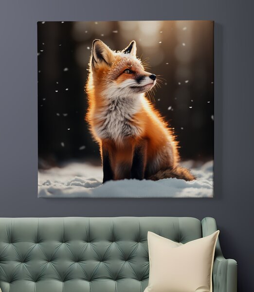 Obraz na plátně - Lištička pozoruje vločky sněhu FeelHappy.cz Rozměr obrazu (Šířka x Výška): 60 x 60 cm