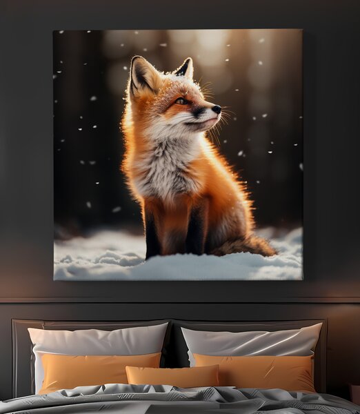 Obraz na plátně - Lištička pozoruje vločky sněhu FeelHappy.cz Rozměr obrazu (Šířka x Výška): 60 x 60 cm