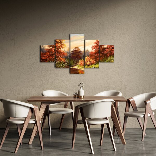 Obraz řeky v podzimní krajině, olejomalba (125x70 cm)