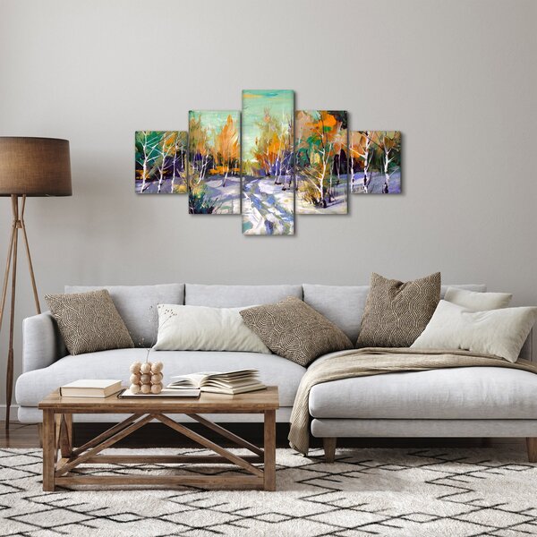 Obraz - Zasněžená cesta lesem, olejomalba (125x70 cm)