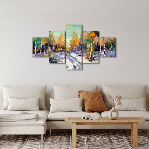 Obraz - Zasněžená cesta lesem, olejomalba (125x70 cm)