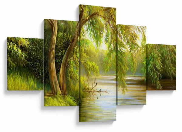 Obraz - Vrba u jezera, olejomalba (125x70 cm)