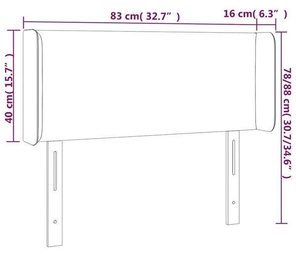 Čelo postele s LED černé 83 x 16 x 78/88 cm samet 3122988