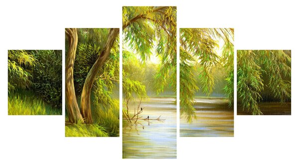 Obraz - Vrba u jezera, olejomalba (125x70 cm)