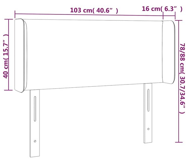 Čelo postele s LED tmavě hnědé 103 x 16 x 78/88 cm textil 3122949