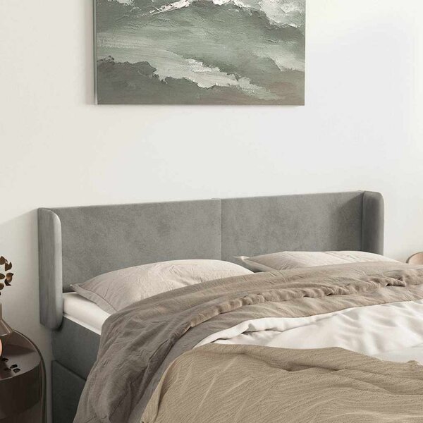Čelo postele typu ušák světle šedé 147x16x78/88 cm samet 3118536