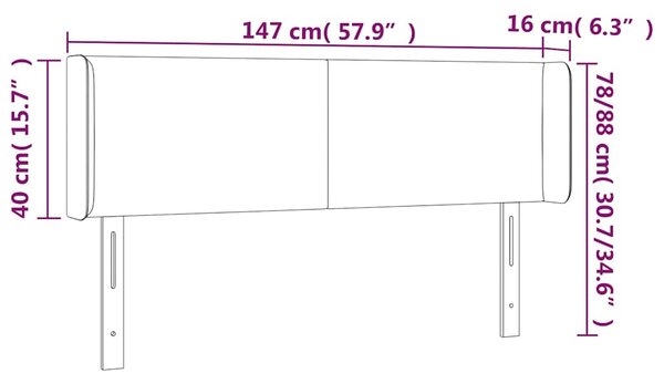Čelo postele s LED světle šedé 147 x 16 x 78/88 cm samet 3123004