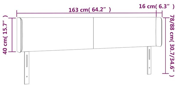 Čelo postele s LED růžové 163 x 16 x 78/88 cm samet 3123015