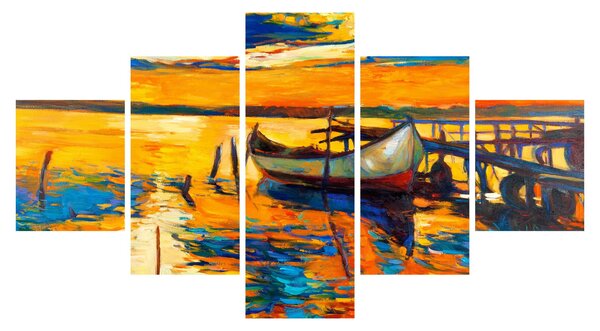 Obraz - Loďka při západu slunce (125x70 cm)