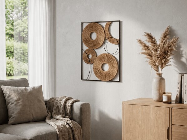 Nástěnná dekorace CIRCLES kovová 48x68 cm, hnědá