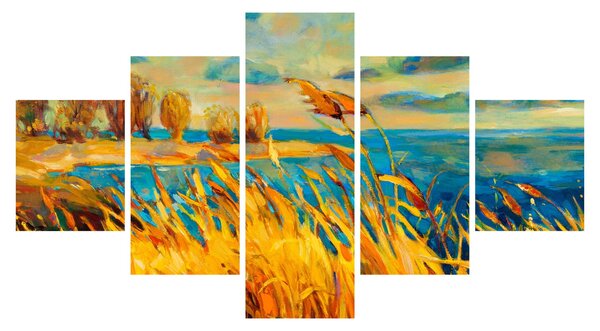 Obraz - Západající slunce nad jezerem, akrylová malba (125x70 cm)