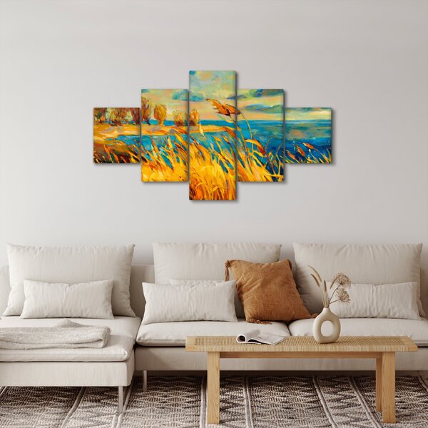 Obraz - Západající slunce nad jezerem, akrylová malba (125x70 cm)