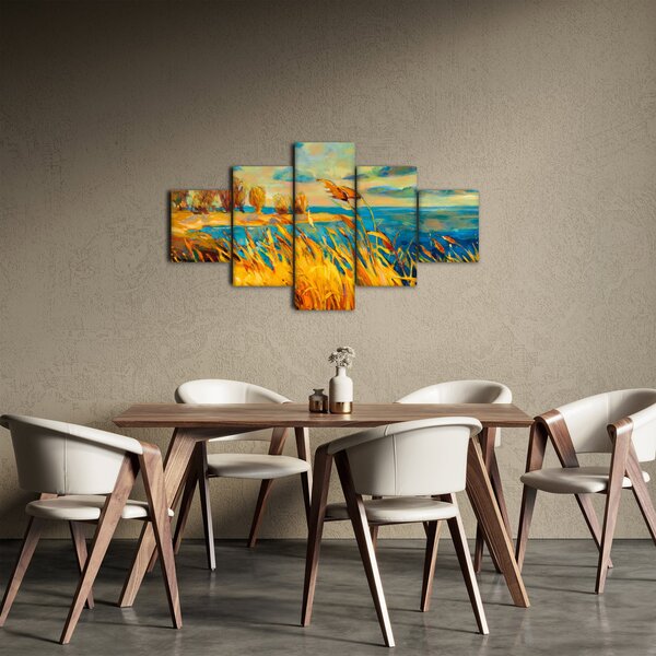 Obraz - Západající slunce nad jezerem, akrylová malba (125x70 cm)