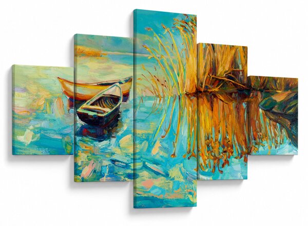 Obraz - Jezero s loďkami (125x70 cm)