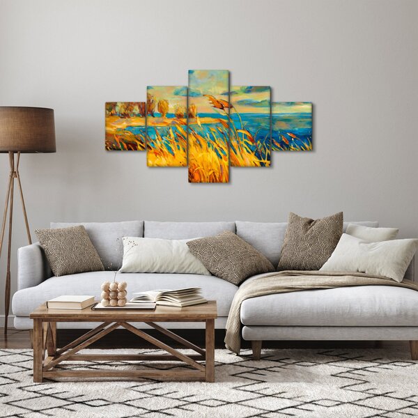 Obraz - Západající slunce nad jezerem, akrylová malba (125x70 cm)