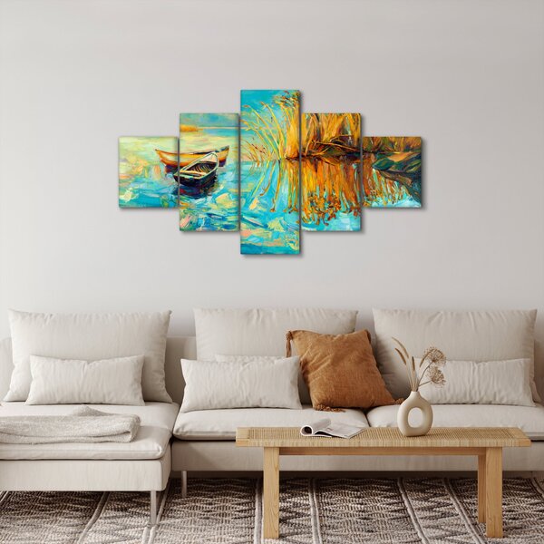 Obraz - Jezero s loďkami (125x70 cm)