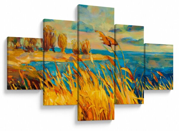 Obraz - Západající slunce nad jezerem, akrylová malba (125x70 cm)