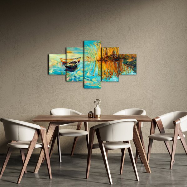 Obraz - Jezero s loďkami (125x70 cm)