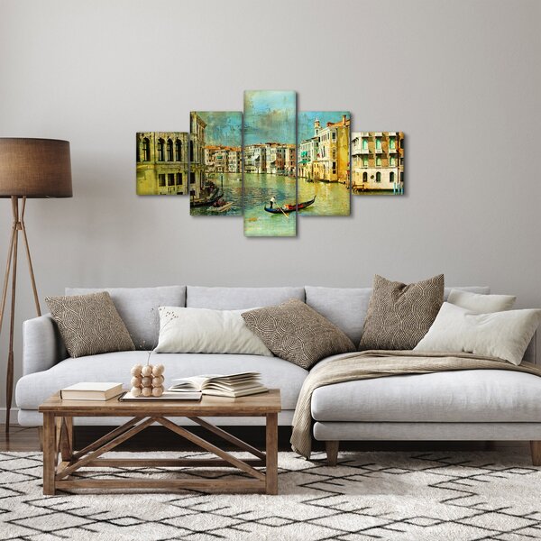 Obraz - Benátský kanál a gondoly (125x70 cm)