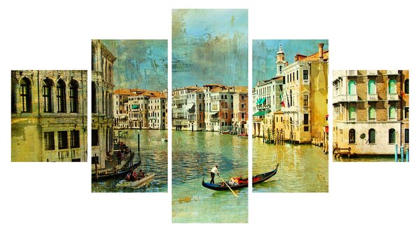 Obraz - Benátský kanál a gondoly (125x70 cm)
