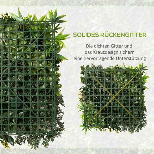 Outsunny 12dílný umělý rostlinný živý plot 50x50 cm UV ochranná obrazovka, vícelistý design pro zahradní venkovní dekoraci | Aosom
