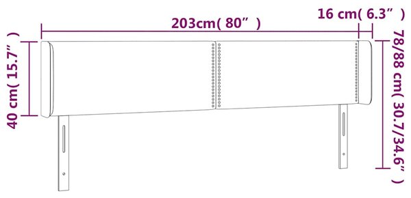 Čelo postele s LED tmavě šedé 203 x 16 x 78/88 cm samet 3123163