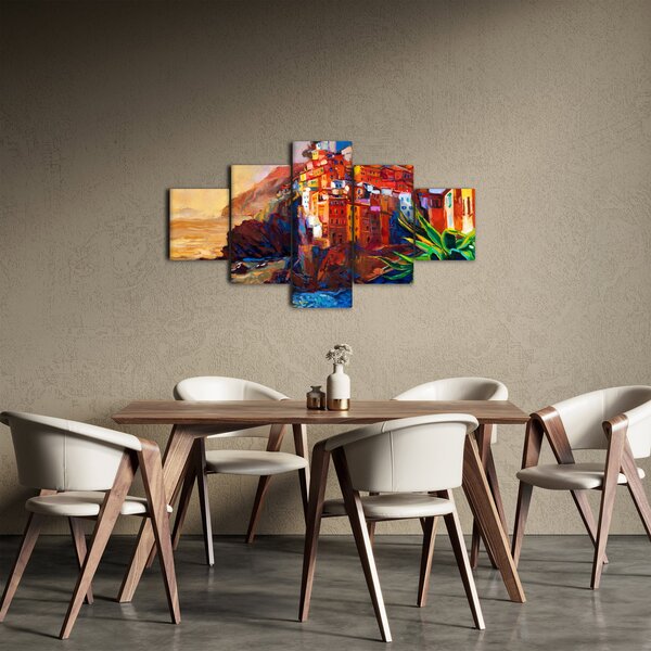 Obraz - Vesnice na pobřeží Cinque Terre, Italská riviéra, moderní impresionismus (125x70 cm)