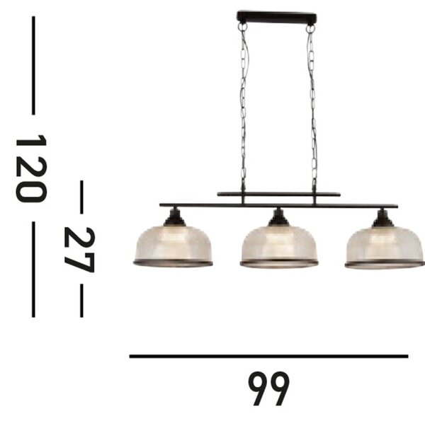 Searchlight 3593-3BK Trojité závěsné svítidlo BISTRO černé mat, čiré sklo