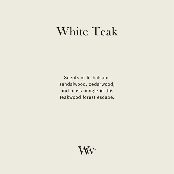 Tradiční sójová svíčka White Teak Woodwick 1 ks