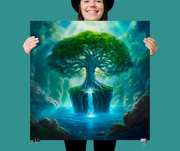 FeelHappy Plakát - Strom života s vodopádem Velikost plakátu: 100 x 100 cm