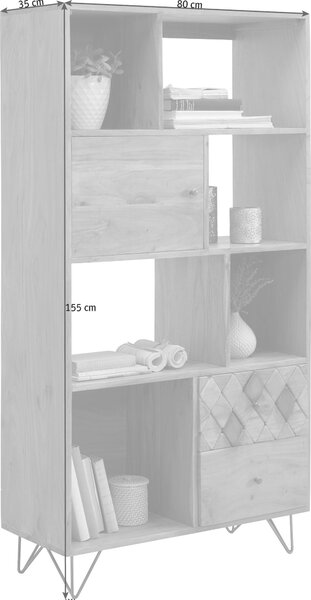 REGÁL, barvy akácie, bronzová, ocel, akácie, 80/155/35 cm Ambia Home - Knihovny