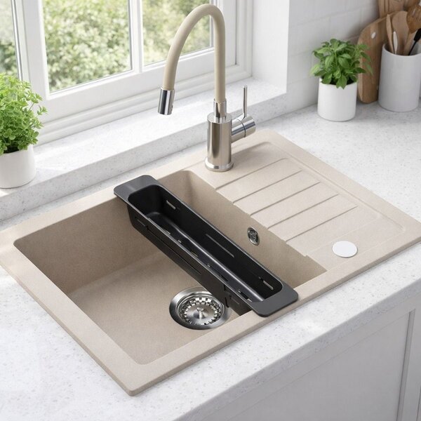 Ruvetti Natu Compact dřez s baterií a příslušenstvím béžová/ocel LP_3200-NC6244BE_W