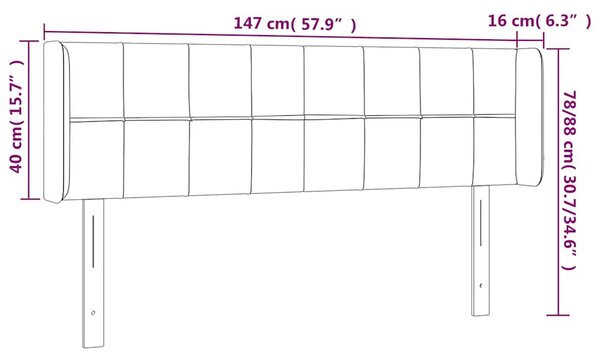 Čelo postele s LED růžové 147 x 16 x 78/88 cm samet 3123289