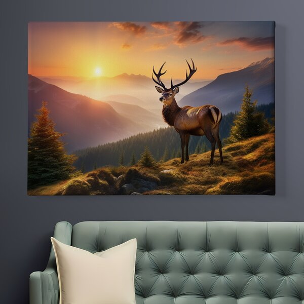 Obraz na plátně - Jelen se vyhřívá při západu slunce FeelHappy.cz Rozměr obrazu (Šířka x Výška): 40 x 30 cm
